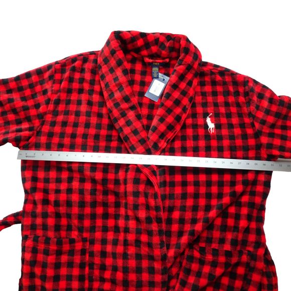 POLO RALPH LAUREN Men's Robe Sleep Fleece Plush Plaid Buffalo Red Black L/XL NWT - Picture 6 of 14